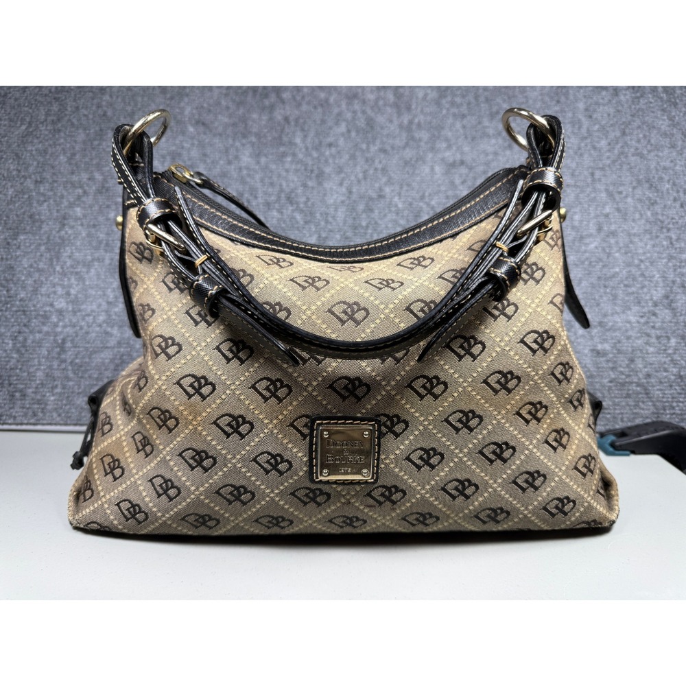 Dooney & Bourke Hobo Bag Women Medium Tan FLAWED Monogram Signature Canvas